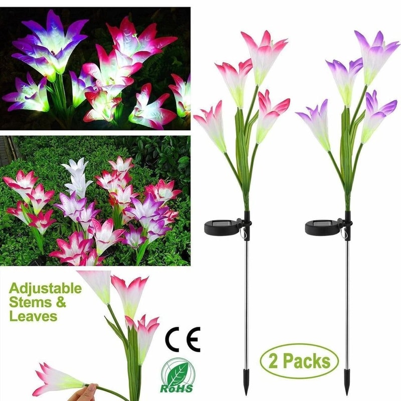 Solar Lily Flower Lights Outdoor Garden Stake LED Landscape Lamp IP65 Waterproof ColorChanging Ligh 2