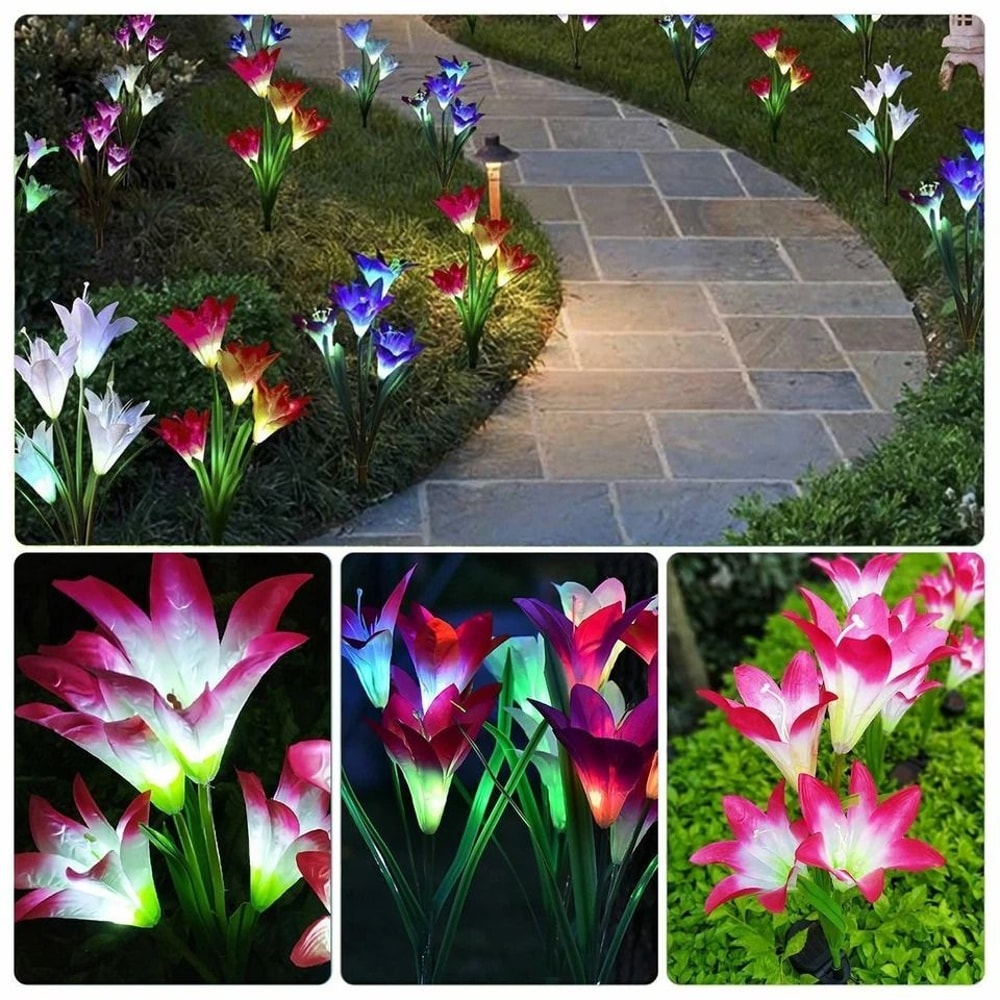 Solar Lily Flower Lights Outdoor Garden Stake LED Landscape Lamp IP65 Waterproof ColorChanging Ligh 3