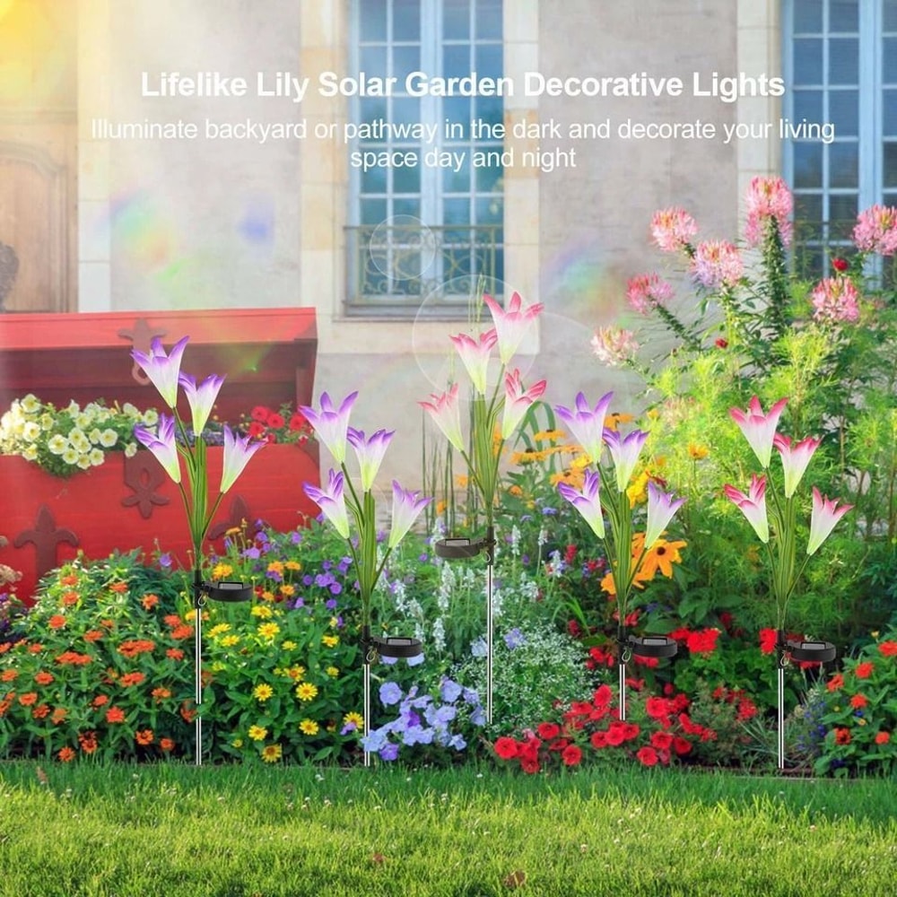 Solar Lily Flower Lights Outdoor Garden Stake LED Landscape Lamp IP65 Waterproof ColorChanging Ligh 7