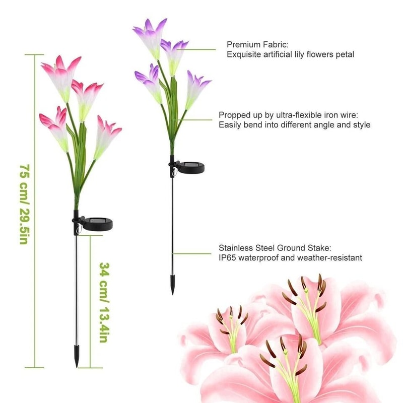 Solar Lily Flower Lights Outdoor Garden Stake LED Landscape Lamp IP65 Waterproof ColorChanging Ligh 8