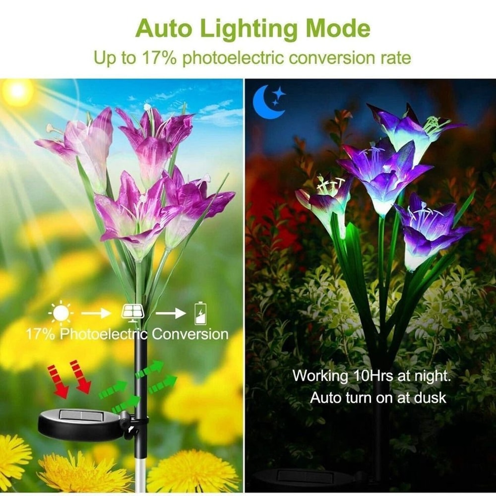 Solar Lily Flower Lights Outdoor Garden Stake LED Landscape Lamp IP65 Waterproof ColorChanging Ligh 10