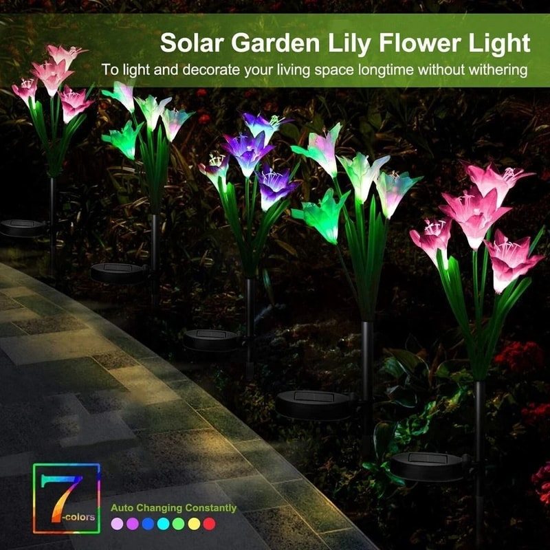 Solar Lily Flower Lights Outdoor Garden Stake LED Landscape Lamp IP65 Waterproof ColorChanging Ligh 11