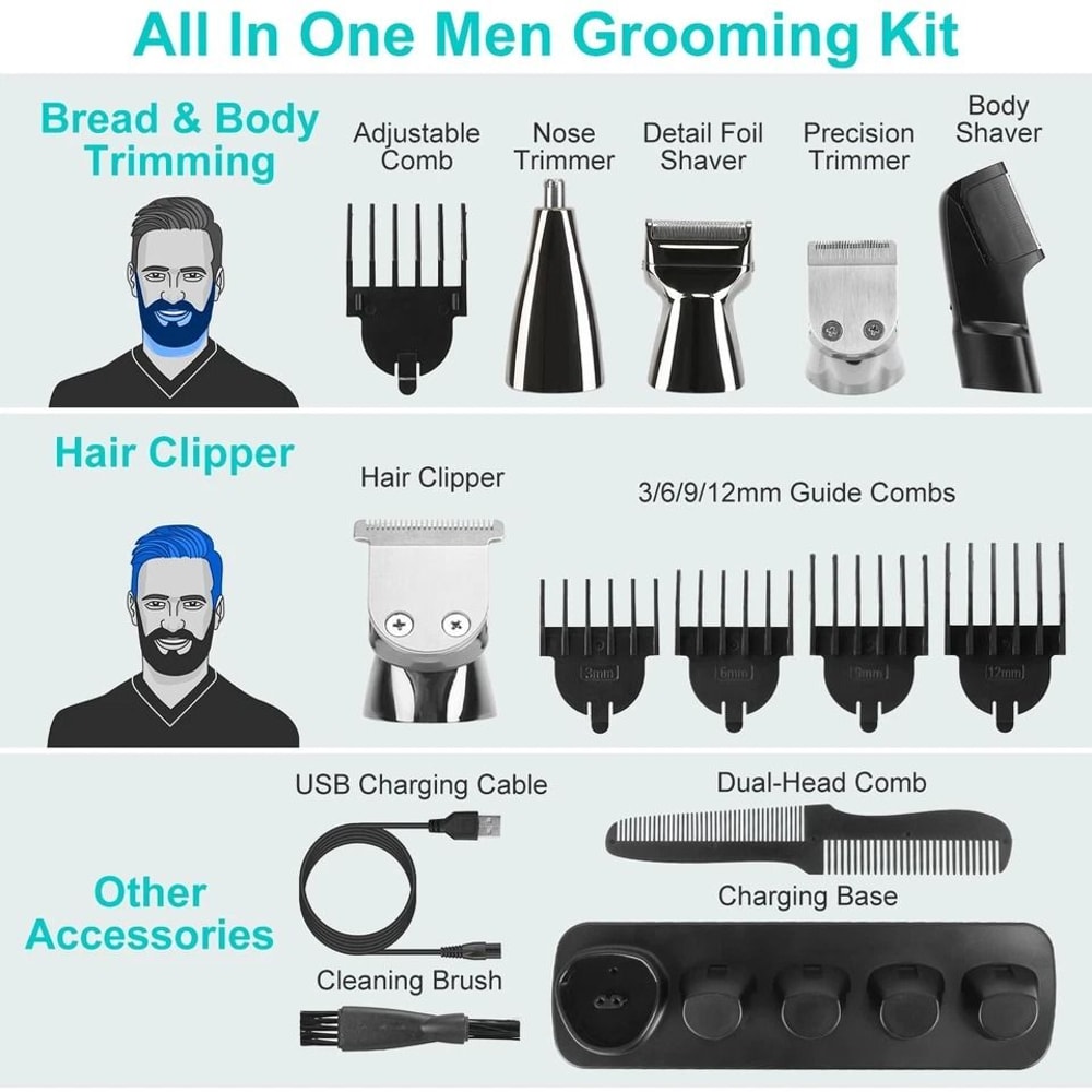 Cordless Men Electric Shaver Razor Trimmer Hair Shaver Grooming Kit Gift Set 6