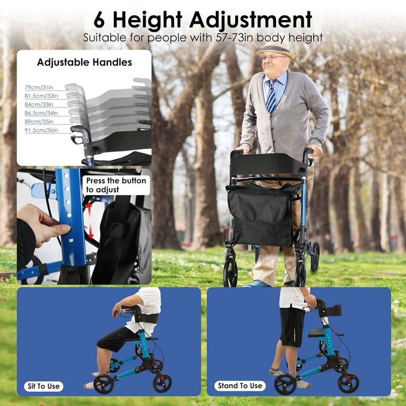 Adjustable Aluminum Rollator Walker With Seat Backrest Wheels Foldable Design For Seniors Lightwei 8