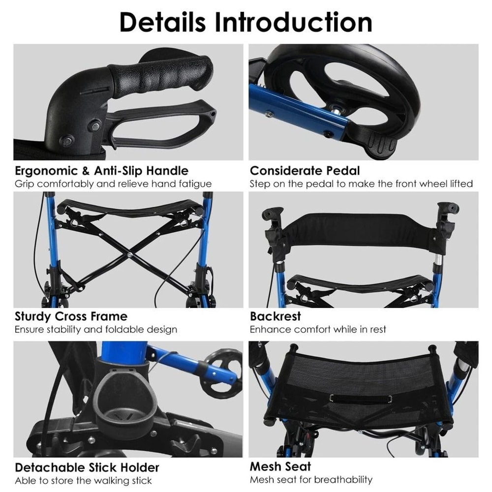 Adjustable Aluminum Rollator Walker With Seat Backrest Wheels Foldable Design For Seniors Lightwei 5