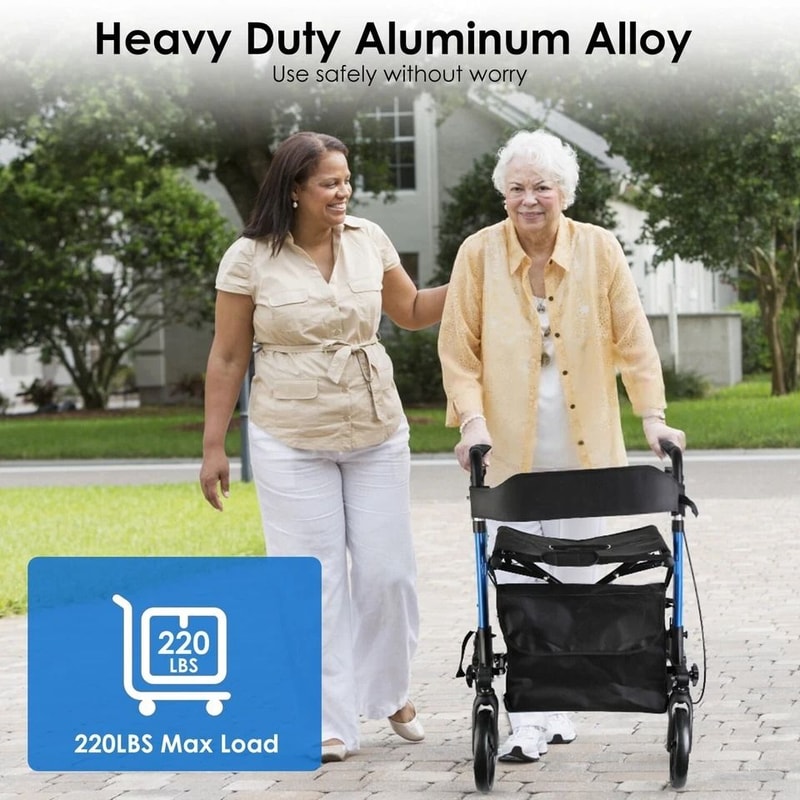 Adjustable Aluminum Rollator Walker With Seat Backrest Wheels Foldable Design For Seniors Lightwei 11