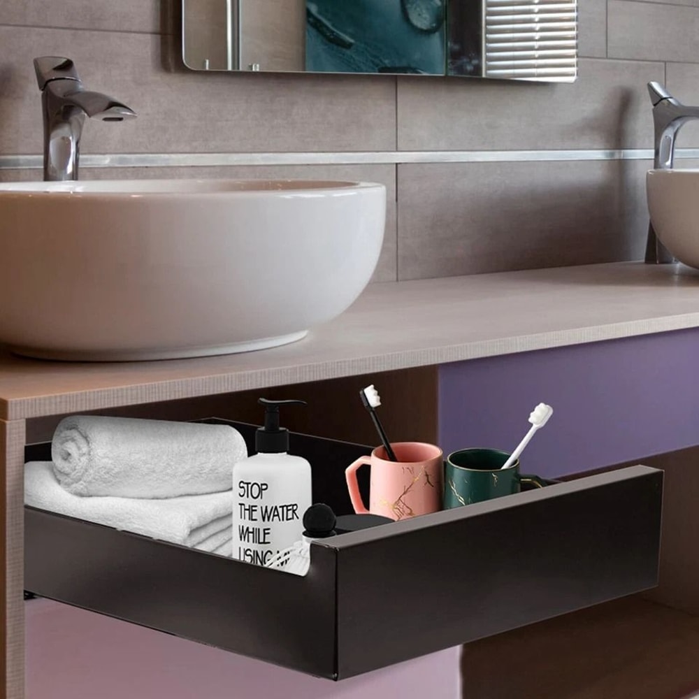 Pull Out Cabinet Organizer Carbon Steel Drawer Storage Shelves Fixed Adhesive Load Capacity 3