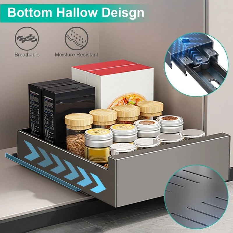Pull Out Cabinet Organizer Carbon Steel Drawer Storage Shelves Fixed Adhesive Load Capacity 9