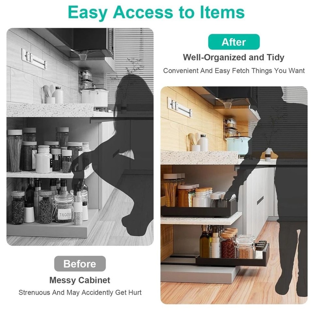 Pull Out Cabinet Organizer Carbon Steel Drawer Storage Shelves Fixed Adhesive Load Capacity 10