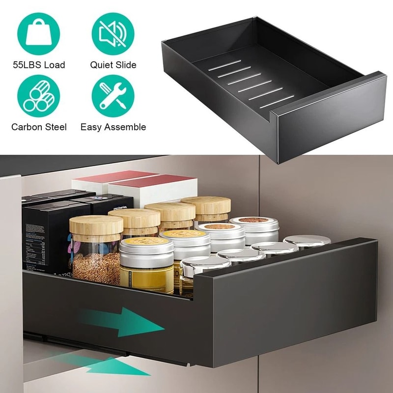 Pull Out Cabinet Organizer Carbon Steel Drawer Storage Shelves Fixed Adhesive Load Capacity 11