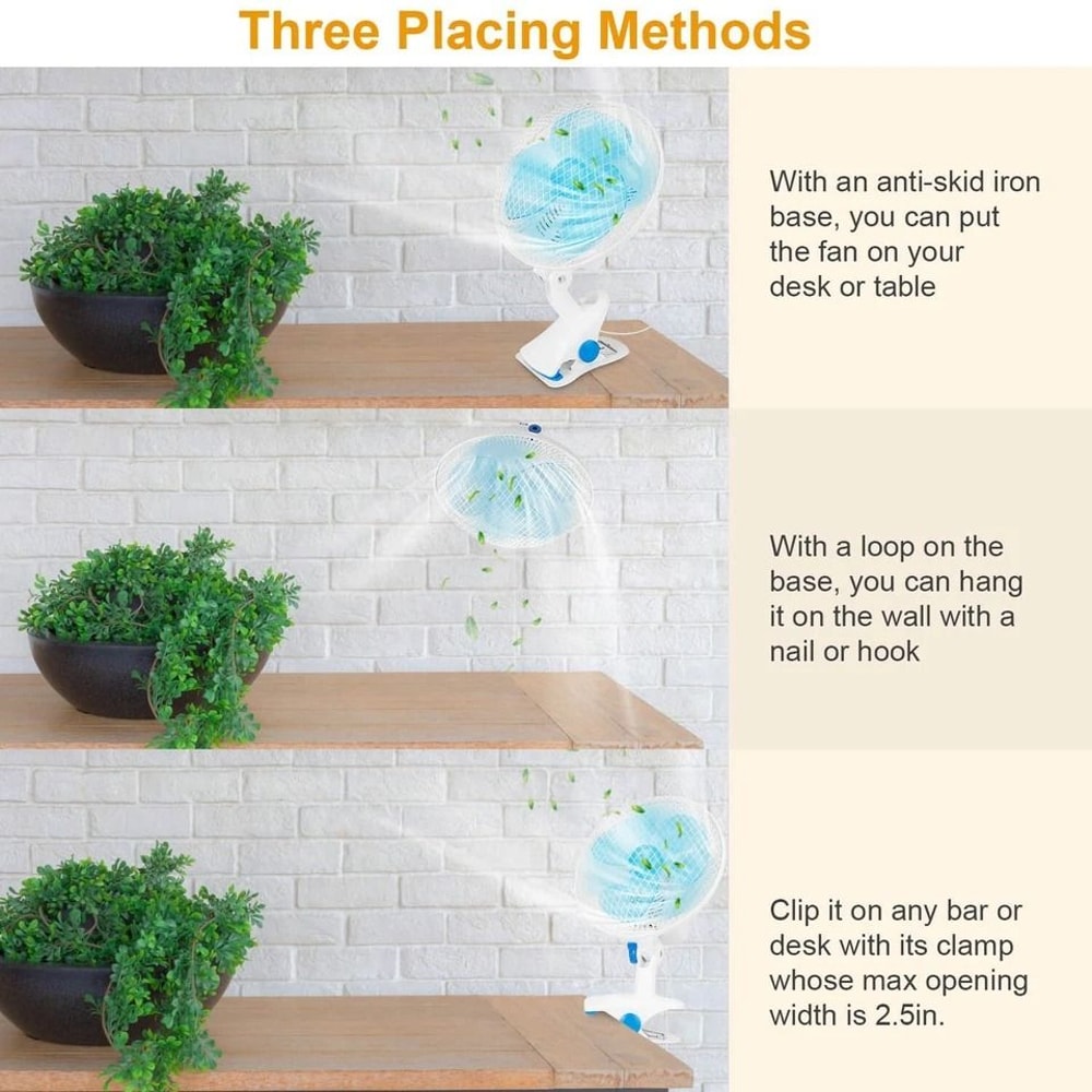 Oscillating Quiet Fan Clip On Fan Wall Mount Or Stand Fan Adjustable Speed Auto Shaking Head 7