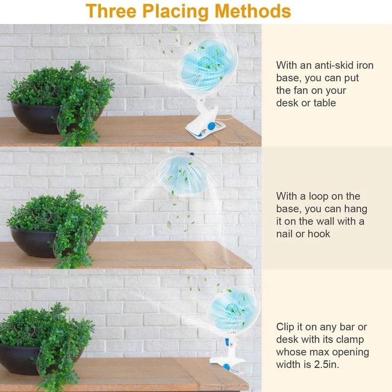 Oscillating Quiet Fan Clip On Fan Wall Mount Or Stand Fan Adjustable Speed Auto Shaking Head 7