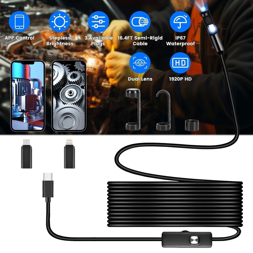 Endoscope Camera Inspection Tool With APP Control Waterproof Borescope For Engine Spark Plug Pipe 2