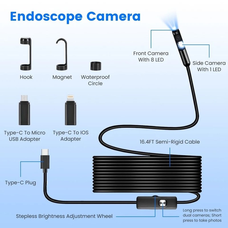 Endoscope Camera Inspection Tool With APP Control Waterproof Borescope For Engine Spark Plug Pipe 11
