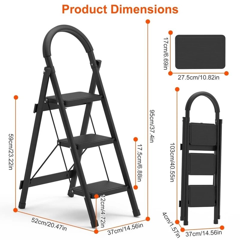 Portable Ladder With Safety Lock AntiSlip Pedal Soft Handgrip Heavy Duty Design SpaceSaving Ladder 1