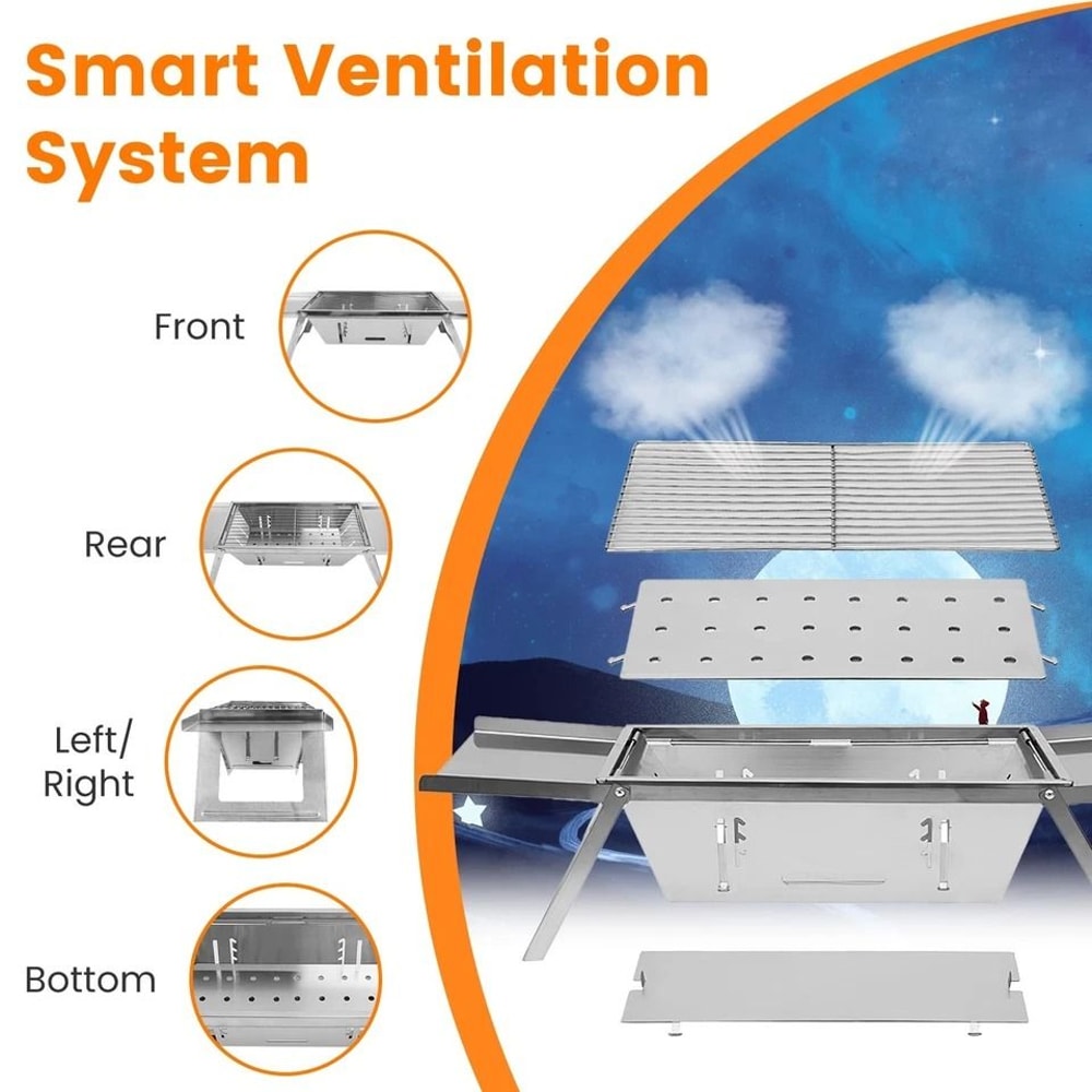 Portable Charcoal Grill With Fire Pit Slow Cooker Stainless Steel Adjustable Grate Ideal For Campin 2