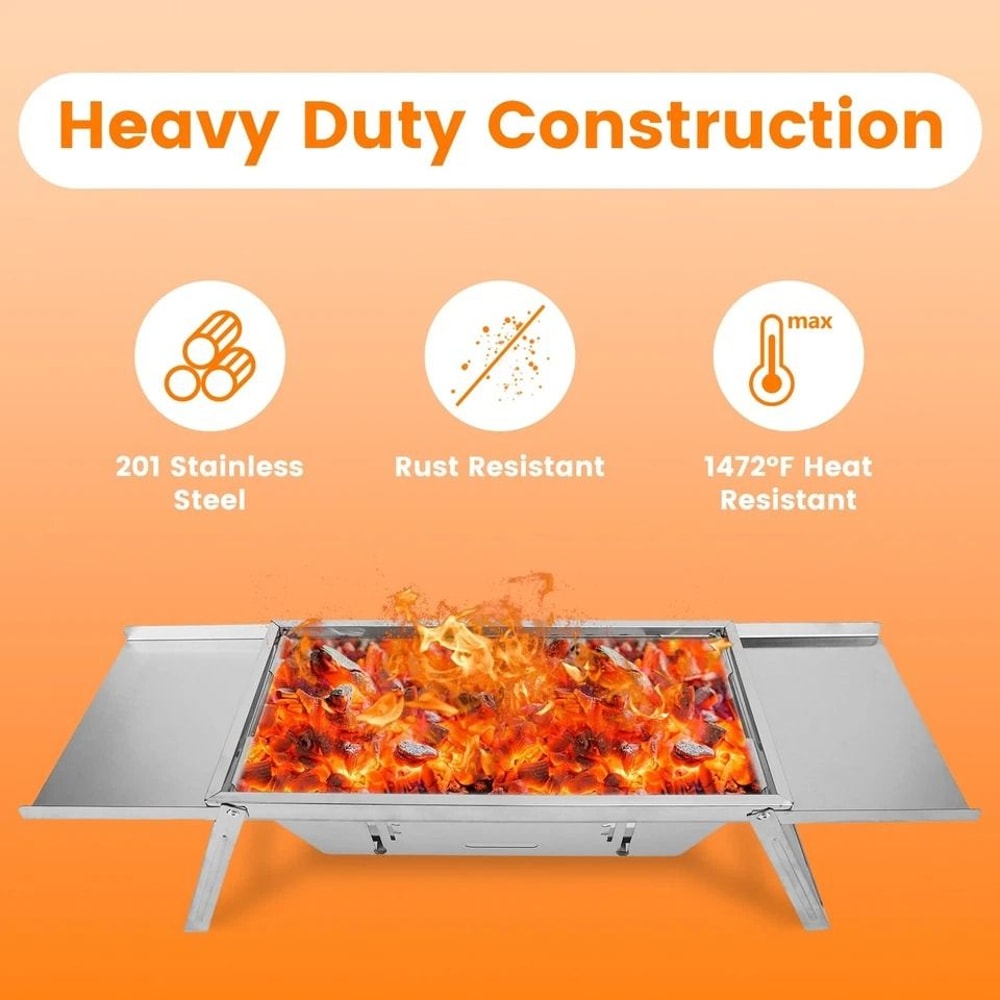 Portable Charcoal Grill With Fire Pit Slow Cooker Stainless Steel Adjustable Grate Ideal For Campin 7