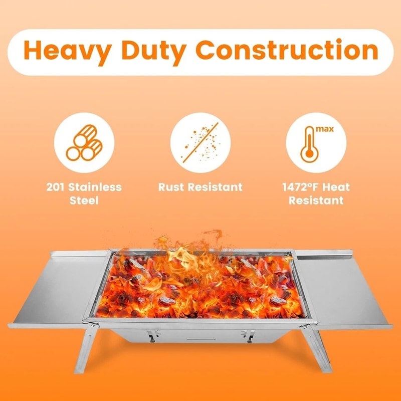 Portable Charcoal Grill With Fire Pit Slow Cooker Stainless Steel Adjustable Grate Ideal For Campin 7