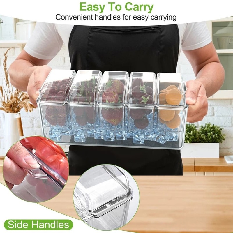 Ice Chilled Condiment Caddy Serving Tray Container Bar Garnish Holder Transparent Summer Food Tray 4