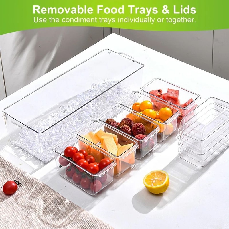 Ice Chilled Condiment Caddy Serving Tray Container Bar Garnish Holder Transparent Summer Food Tray 5