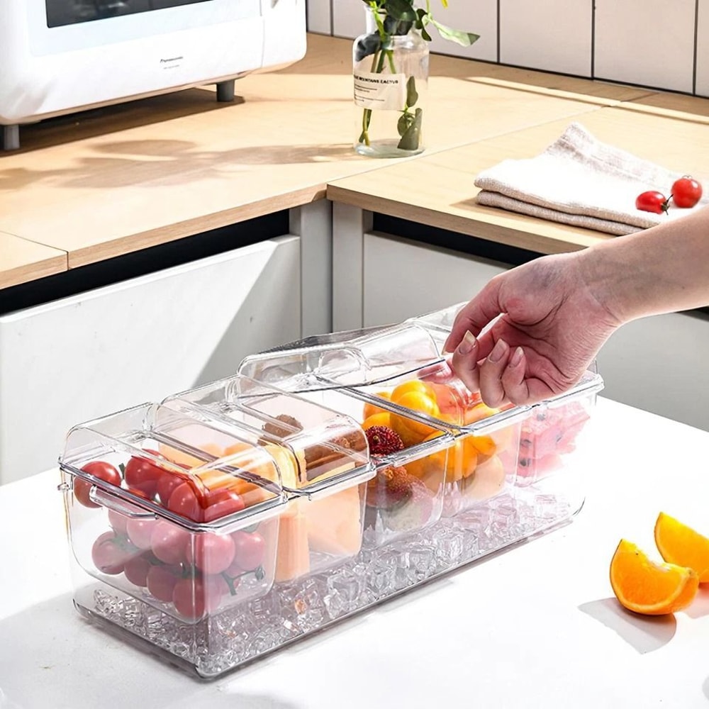 Ice Chilled Condiment Caddy Serving Tray Container Bar Garnish Holder Transparent Summer Food Tray 7