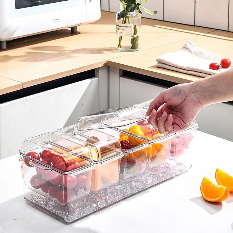 Ice Chilled Condiment Caddy Serving Tray Container Bar Garnish Holder Transparent Summer Food Tray 7