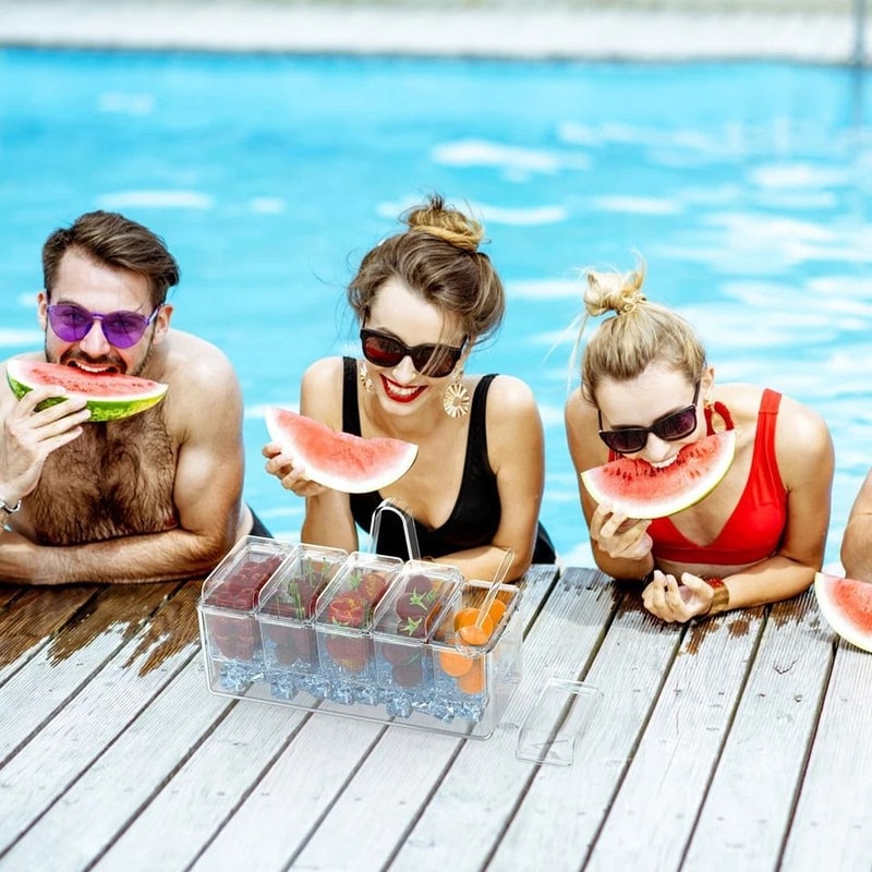 Ice Chilled Condiment Caddy Serving Tray Container Bar Garnish Holder Transparent Summer Food Tray 8