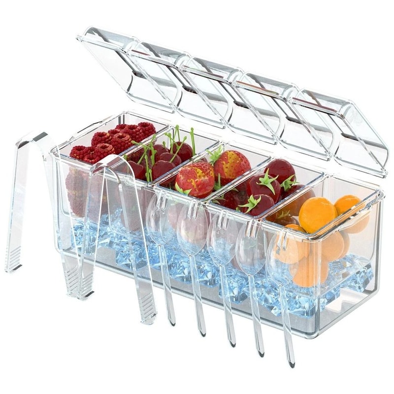 Ice Chilled Condiment Caddy Serving Tray Container Bar Garnish Holder Transparent Summer Food Tray 9
