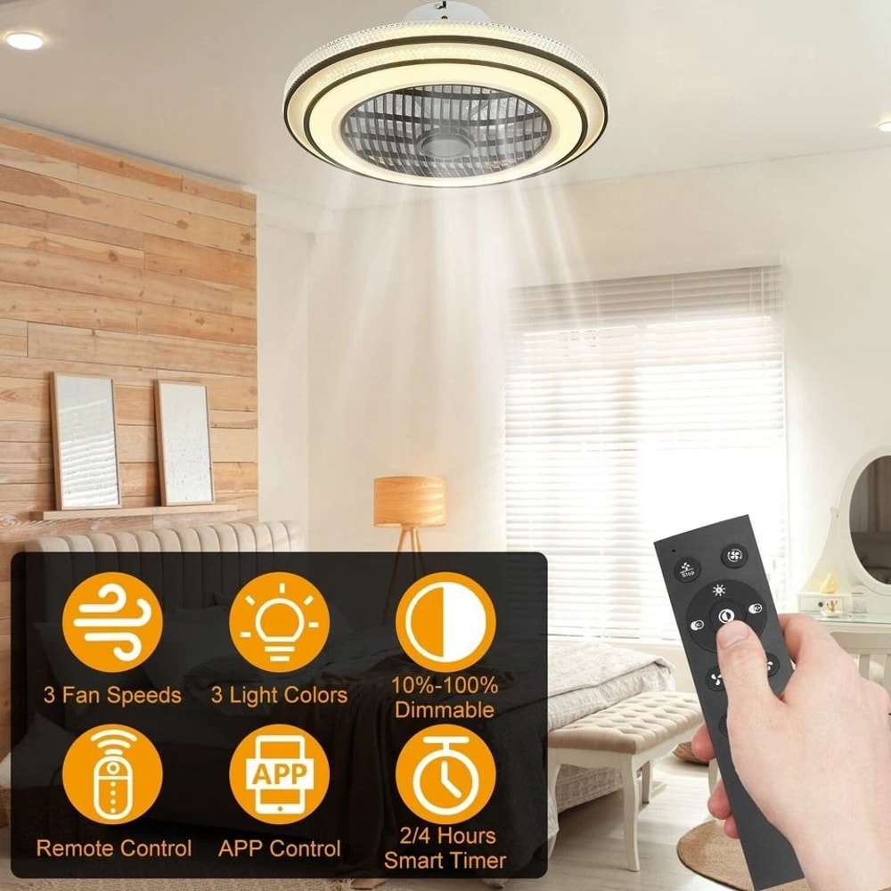 LED Ceiling Fan Lamp Modern Pendant Light With Remote Control Adjustable Speed Dimmable Light 2