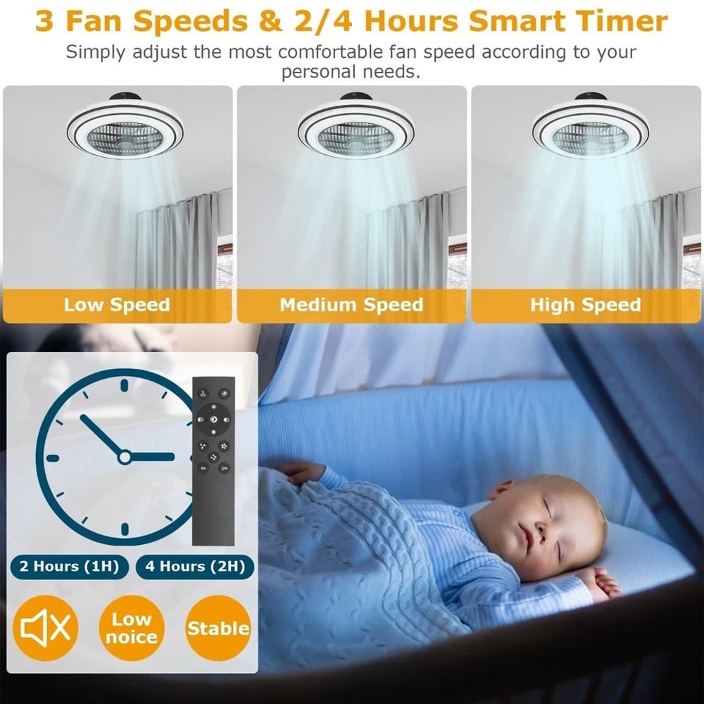 LED Ceiling Fan Lamp Modern Pendant Light With Remote Control Adjustable Speed Dimmable Light 5