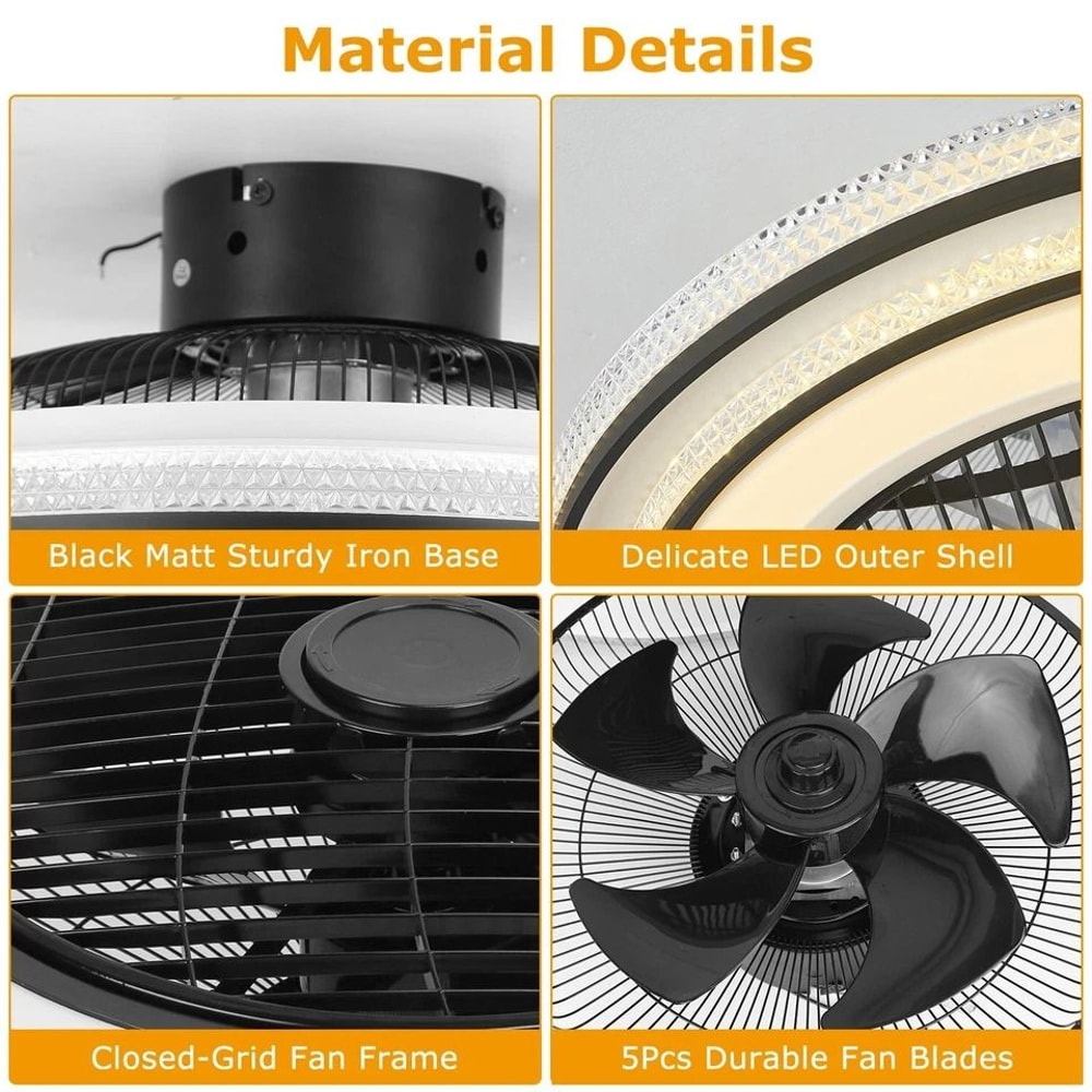 LED Ceiling Fan Lamp Modern Pendant Light With Remote Control Adjustable Speed Dimmable Light 6