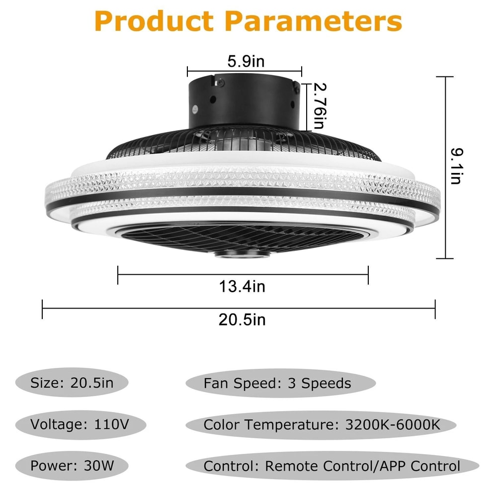 LED Ceiling Fan Lamp Modern Pendant Light With Remote Control Adjustable Speed Dimmable Light 13