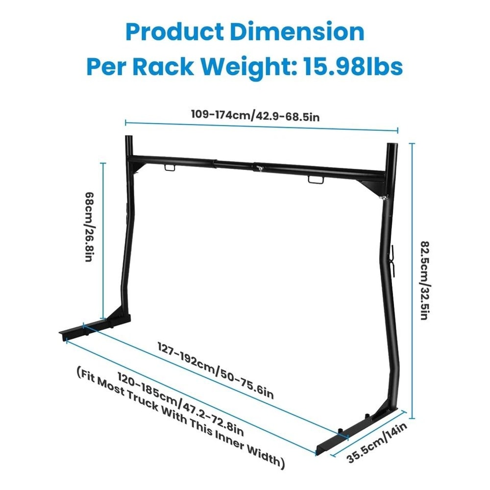 Ladder Rack Heavy Duty Truck Rack Adjustable Pickup Truck Bed Utility Rack No Drill J Bolts 2