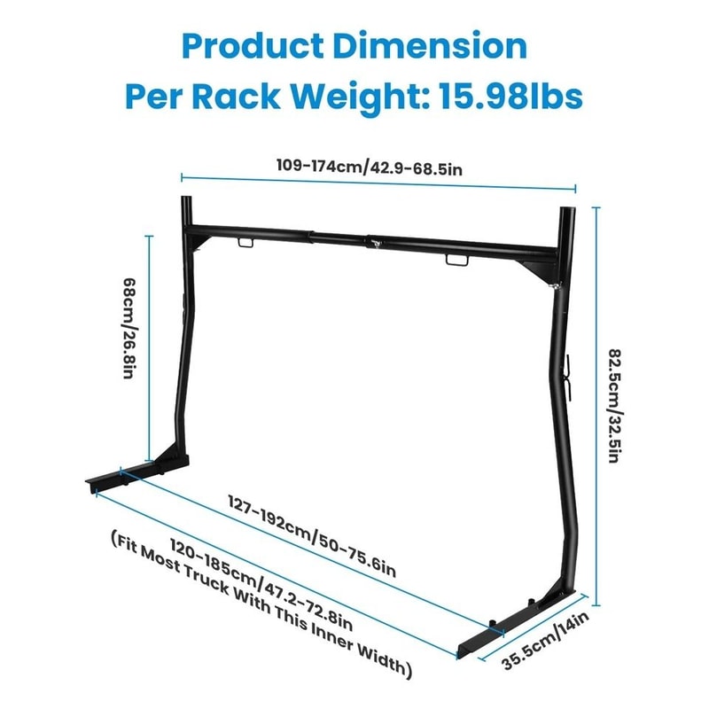 Ladder Rack Heavy Duty Truck Rack Adjustable Pickup Truck Bed Utility Rack No Drill J Bolts 2