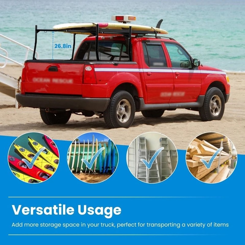 Ladder Rack Heavy Duty Truck Rack Adjustable Pickup Truck Bed Utility Rack No Drill J Bolts 7