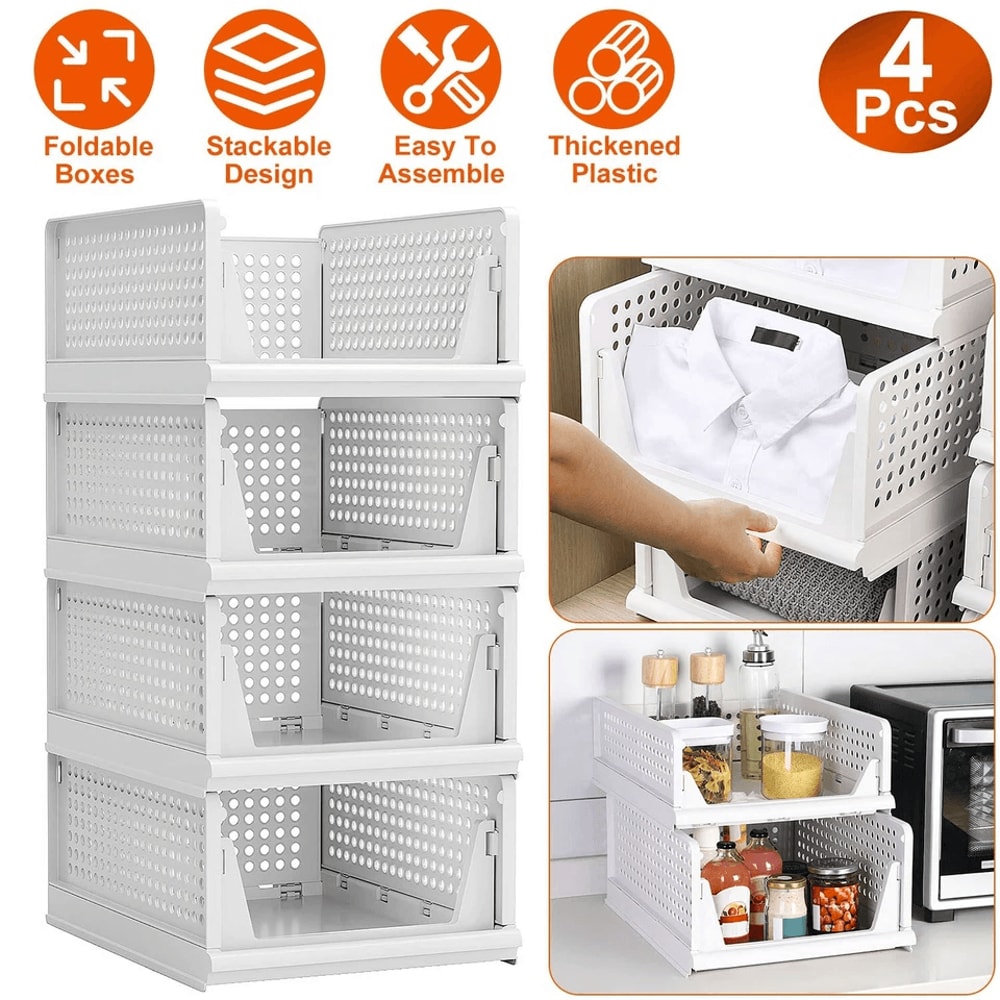 Foldable Closet Organizers Bins Plastic Storage Basket Stackable Drawer Storage Boxes 1