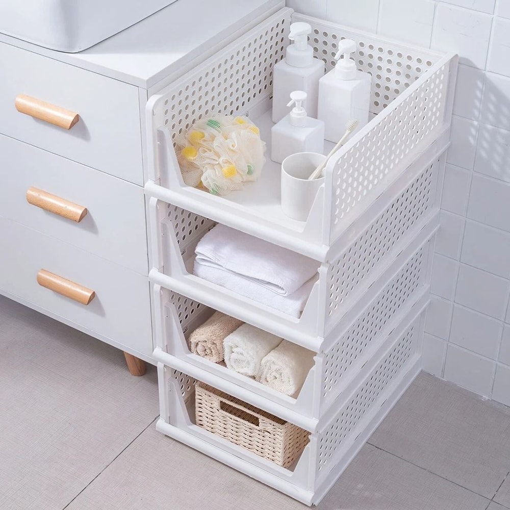 Foldable Closet Organizers Bins Plastic Storage Basket Stackable Drawer Storage Boxes 10