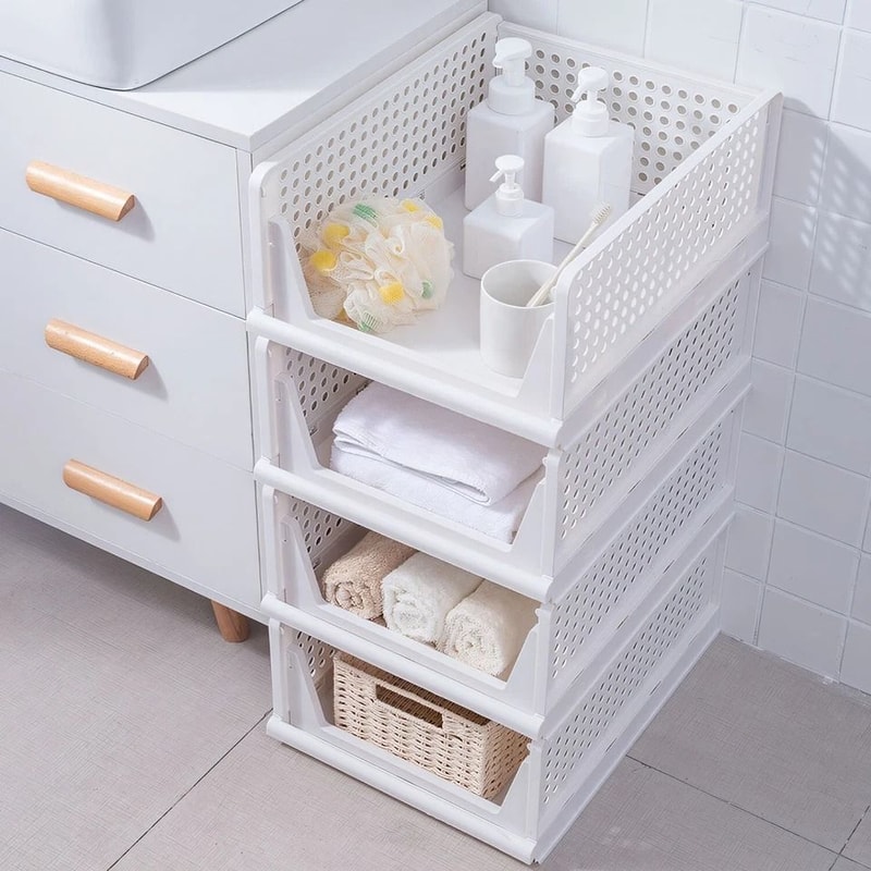 Foldable Closet Organizers Bins Plastic Storage Basket Stackable Drawer Storage Boxes 10