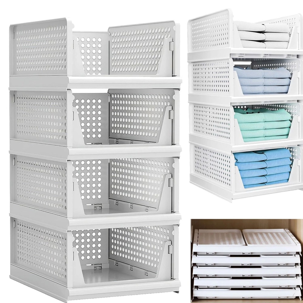 Foldable Closet Organizers Bins Plastic Storage Basket Stackable Drawer Storage Boxes 11