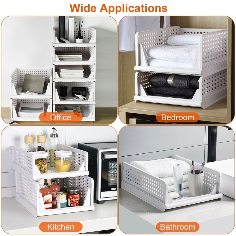 Foldable Closet Organizers Bins Plastic Storage Basket Stackable Drawer Storage Boxes 12