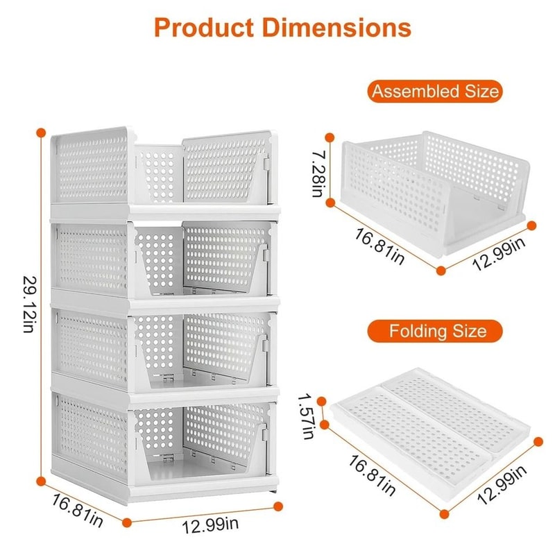 Foldable Closet Organizers Bins Plastic Storage Basket Stackable Drawer Storage Boxes 3