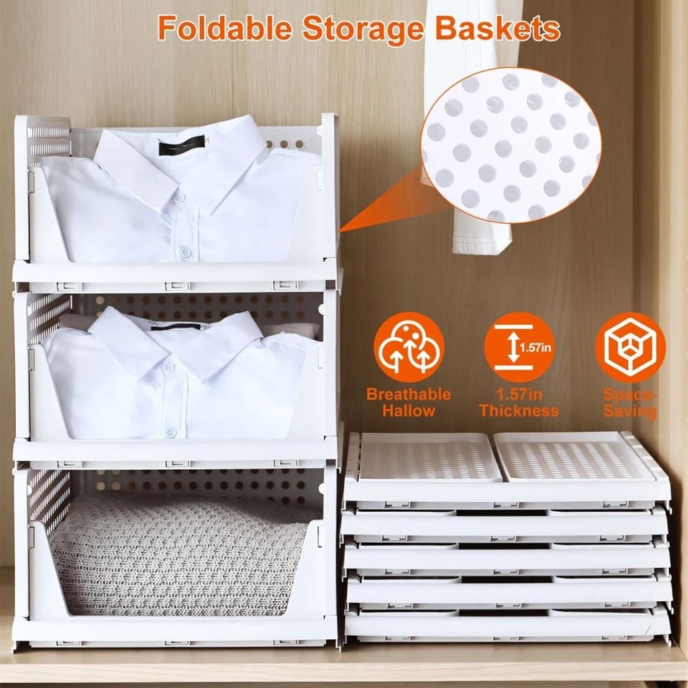 Foldable Closet Organizers Bins Plastic Storage Basket Stackable Drawer Storage Boxes 5