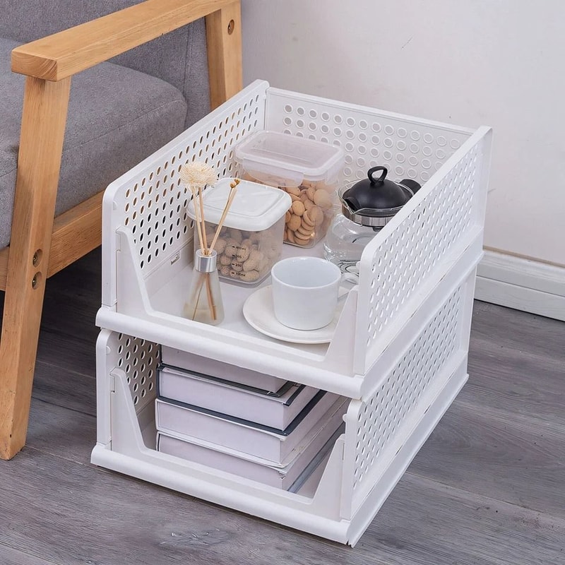 Foldable Closet Organizers Bins Plastic Storage Basket Stackable Drawer Storage Boxes 8