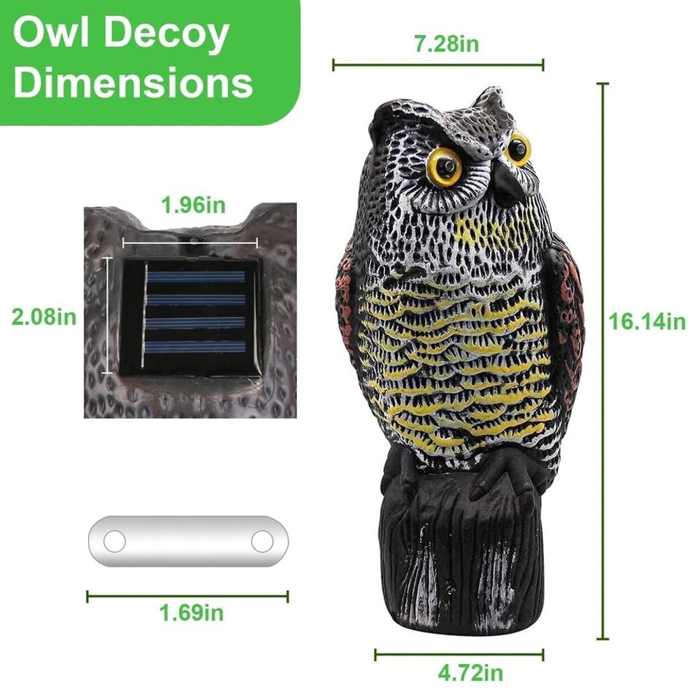 Solar Powered Fake Owl Decoy With Flashing Eye And Sound Outdoor Garden Scarecrow Bird Pest Deterre 3