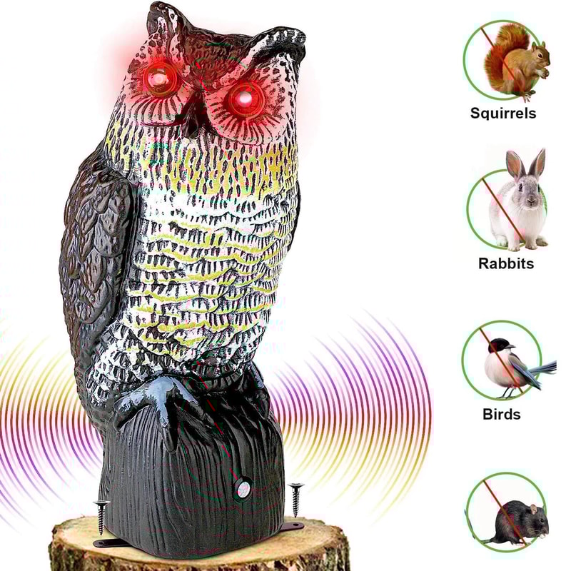 Solar Powered Fake Owl Decoy With Flashing Eye And Sound Outdoor Garden Scarecrow Bird Pest Deterre 0