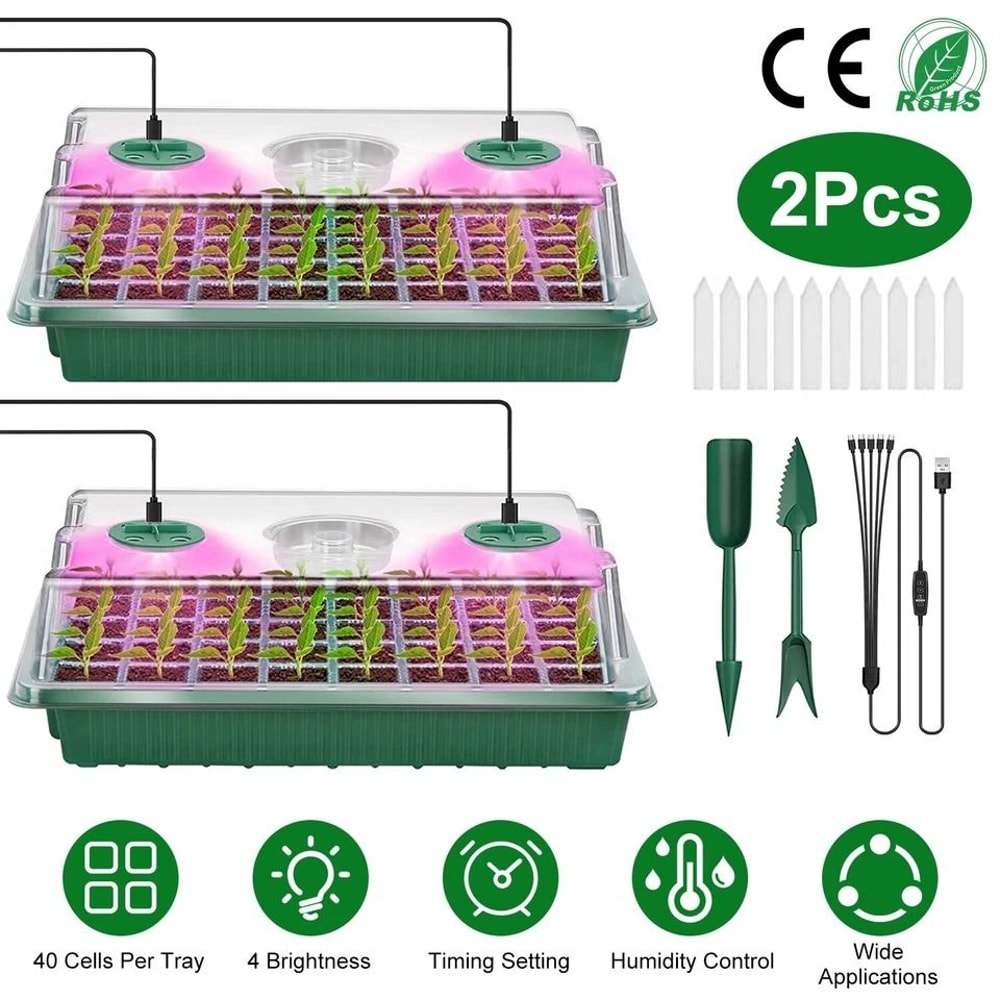 Seedling Seed Starter Tray Kit WGrow Light Cells Plant Greenhouse Dome Easy Indoor Garden Setup 1
