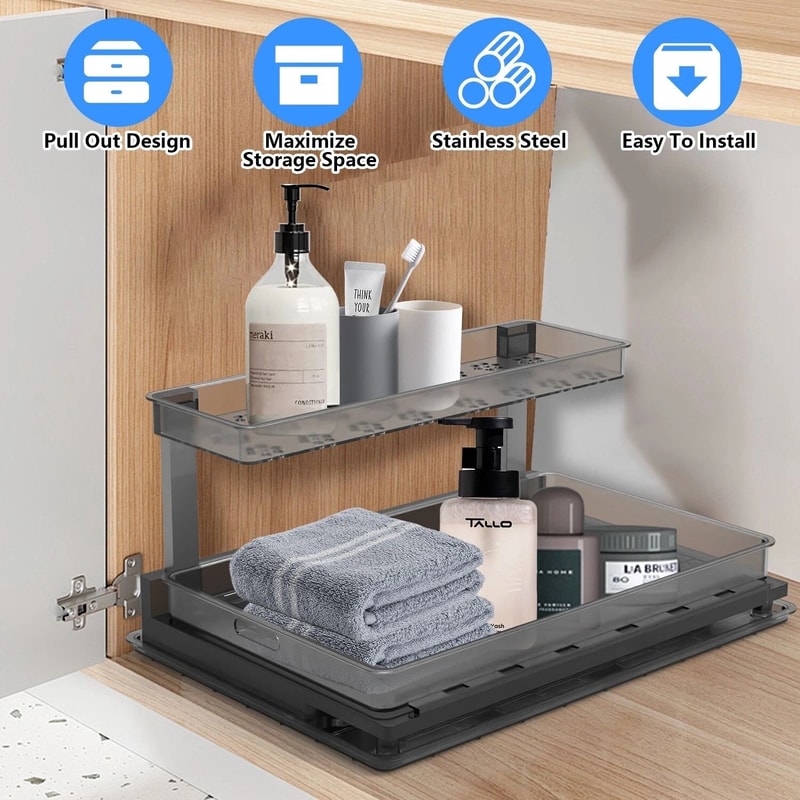 Pull Out Tray Cabinet Organizer Tier Shelf Under Sink Kitchen Rack Drawer Tray Efficient Storage So 10