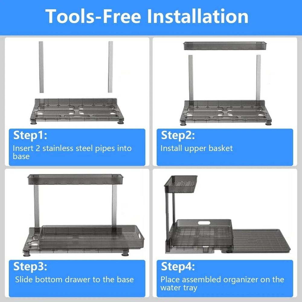 Pull Out Tray Cabinet Organizer Tier Shelf Under Sink Kitchen Rack Drawer Tray Efficient Storage So 5