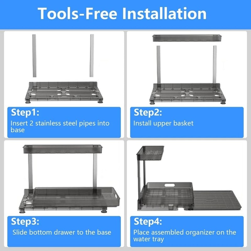 Pull Out Tray Cabinet Organizer Tier Shelf Under Sink Kitchen Rack Drawer Tray Efficient Storage So 5
