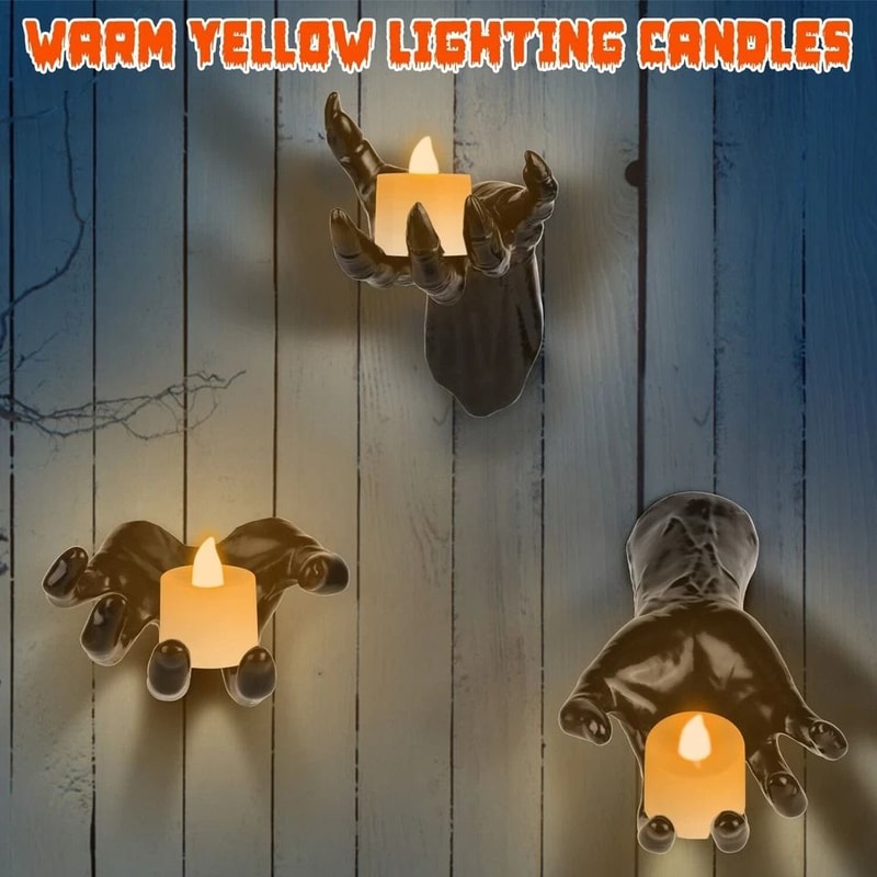Halloween Creepy Reaching Hands Lighted Candles Hand Prop For Haunted Party Decorations Eerie Wall 3